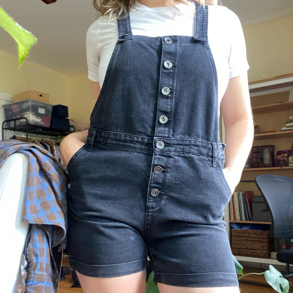 Black Jean Overall Shorts